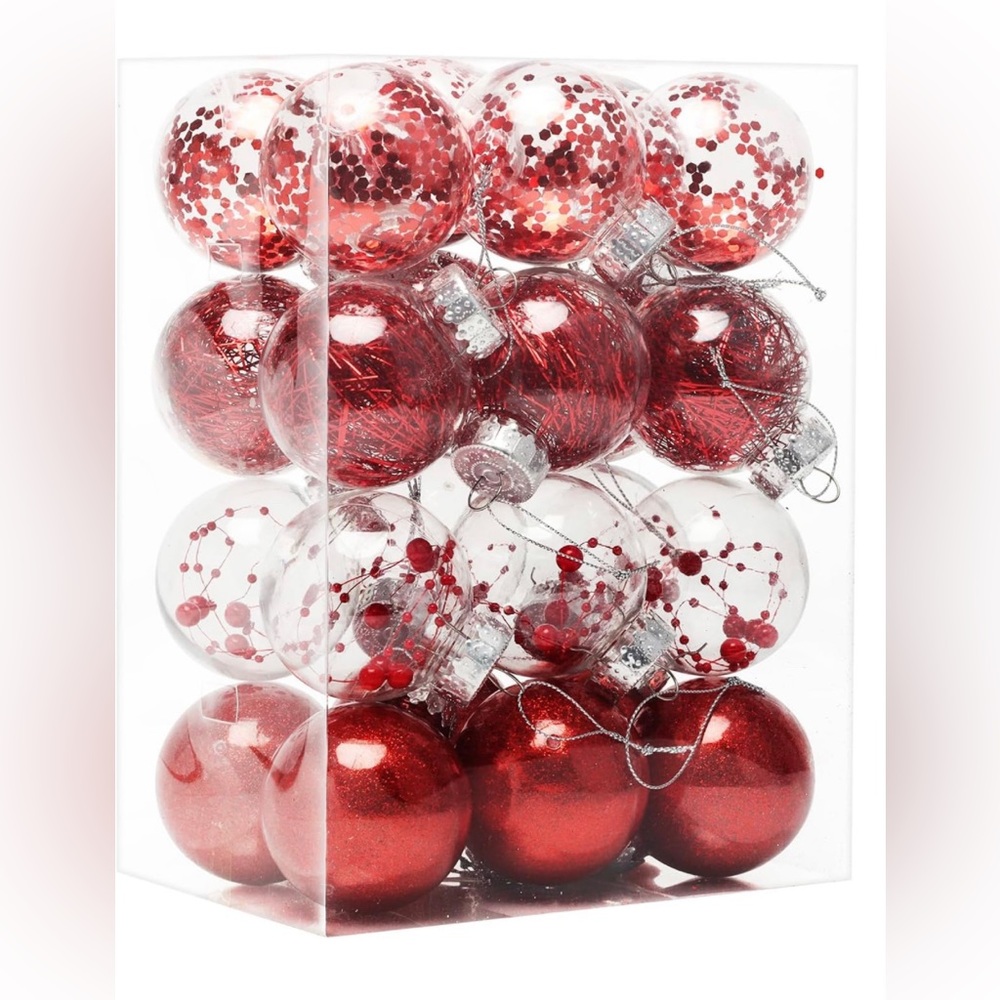 Shatterproof Christmas Ball Ornaments - (60mm/2.36", 24Pcs Red)